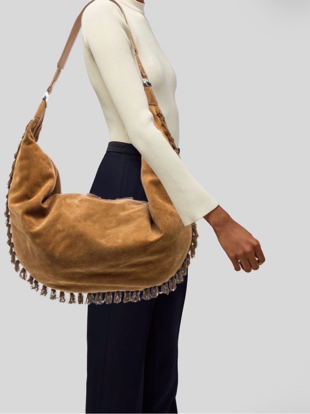 The Row Sling 19 Suede Fringe Hobo Bag - Picture 2 of 7